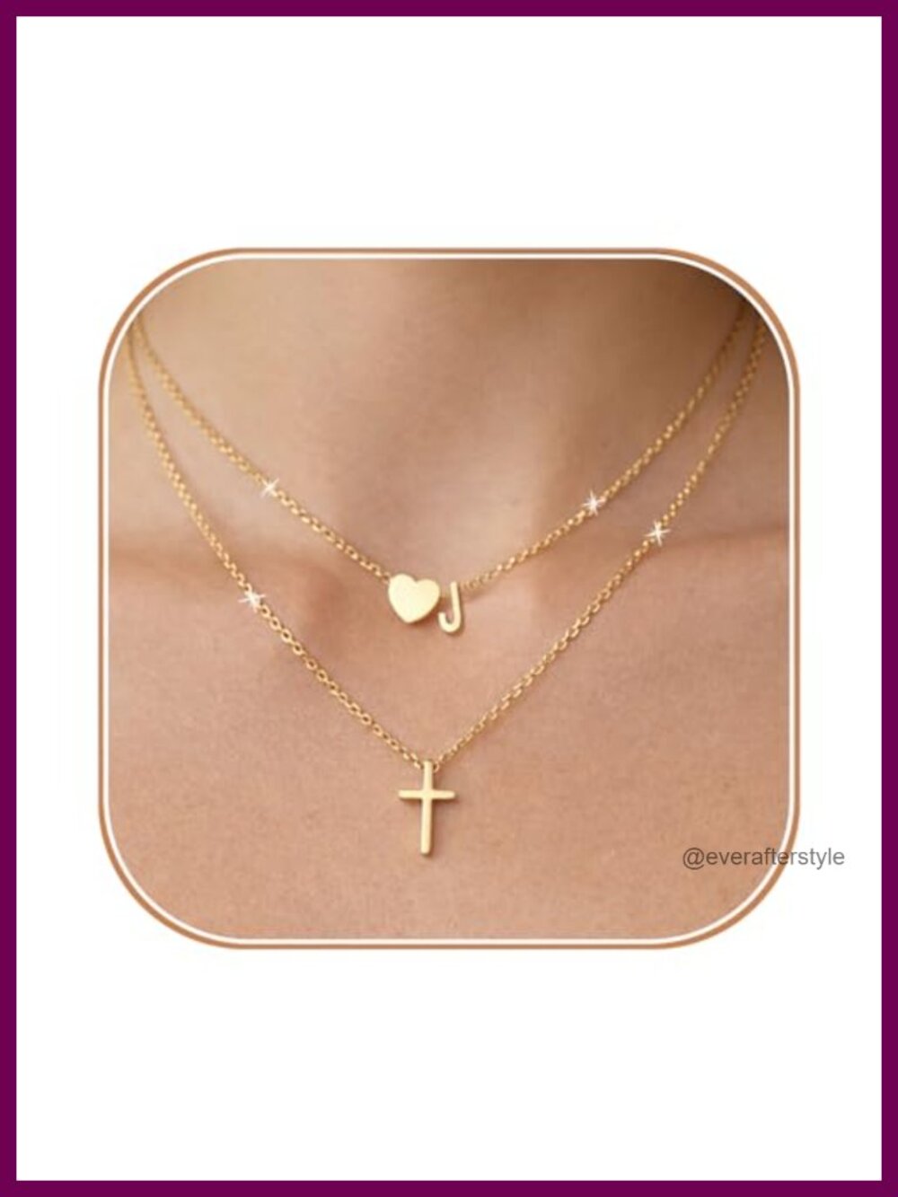 18K Real Gold Plated Layered Cross Initial Necklace for Women
